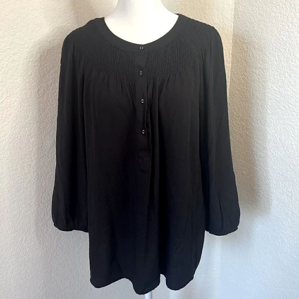 Women's Croft & Barrow Smocked Neckline Lightweight 3/4 Sleeve Blouse ~ Size XXL